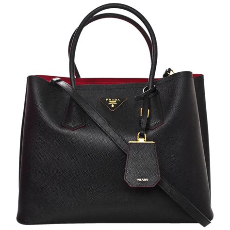 prada black tote red lining|prada double leather tote.